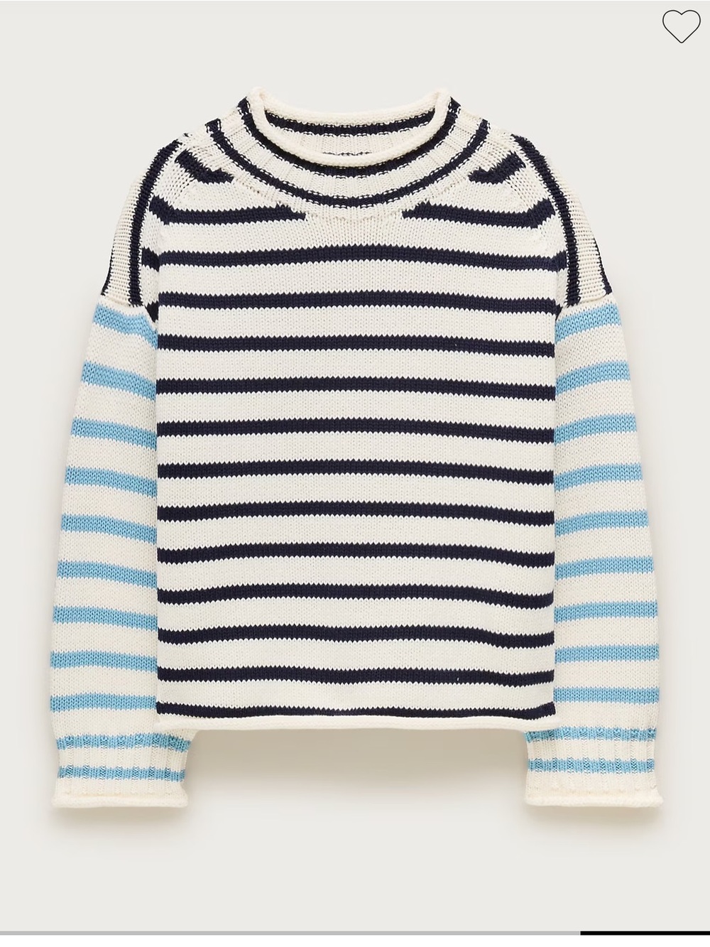 Like New J.Crew Rollneck Sweater in Stripe Ivory Navy Blue Mist, Size L